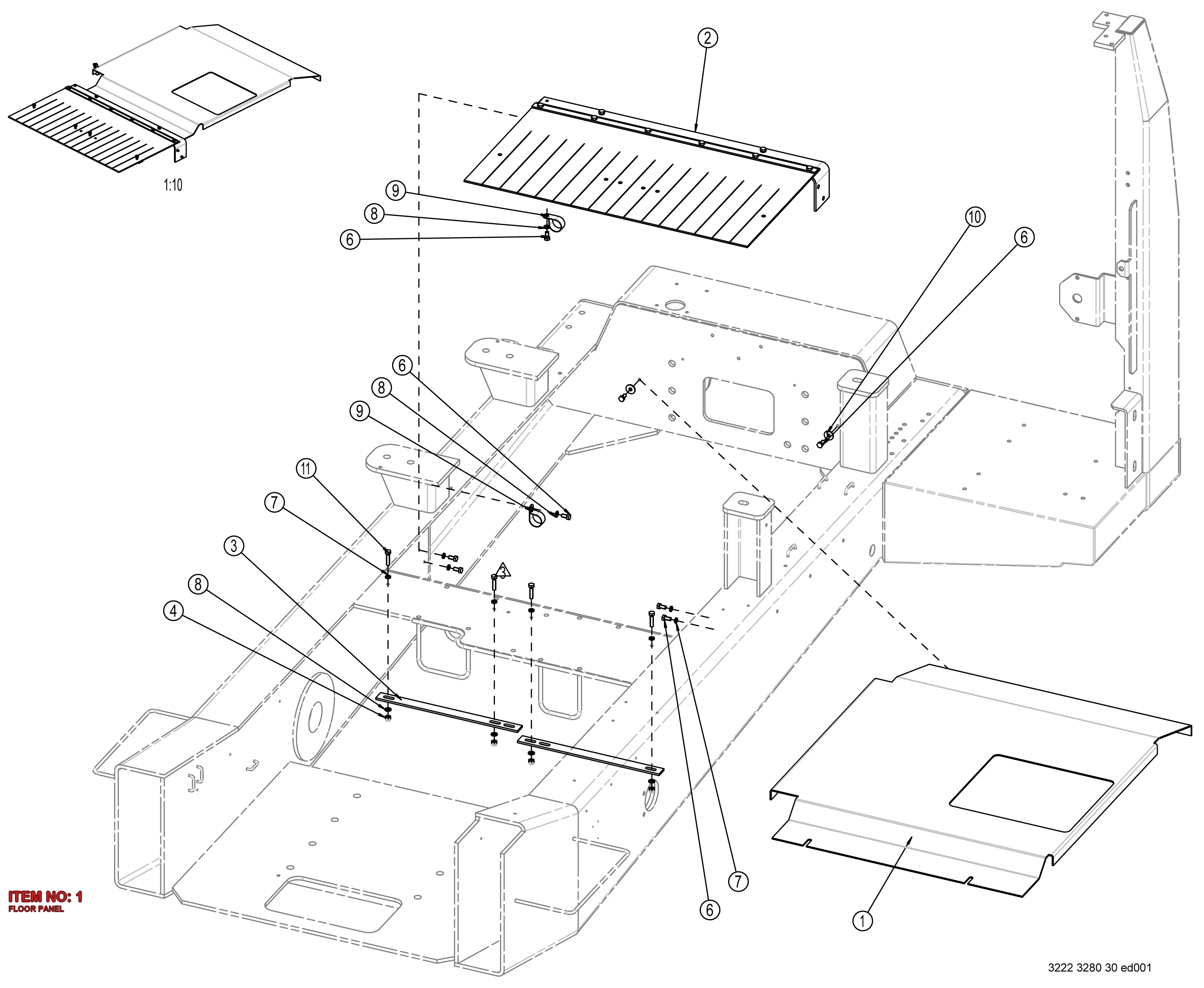 3222 3155 61 FLOOR PANEL - Technical Drawing