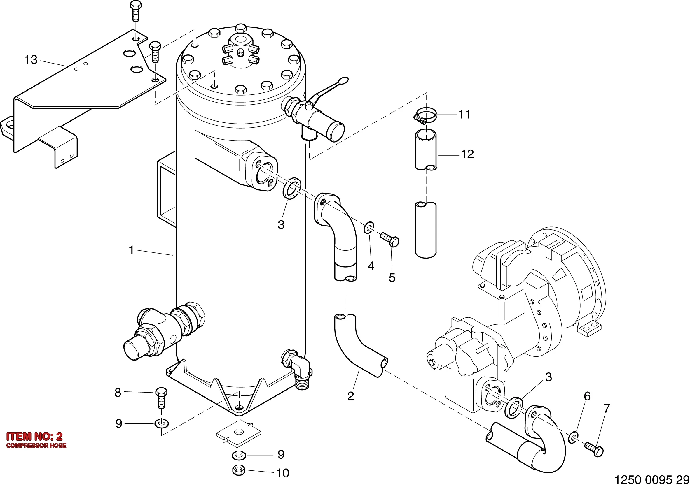 3222 3279 82 COMPRESSOR HOSE - Technical Drawing