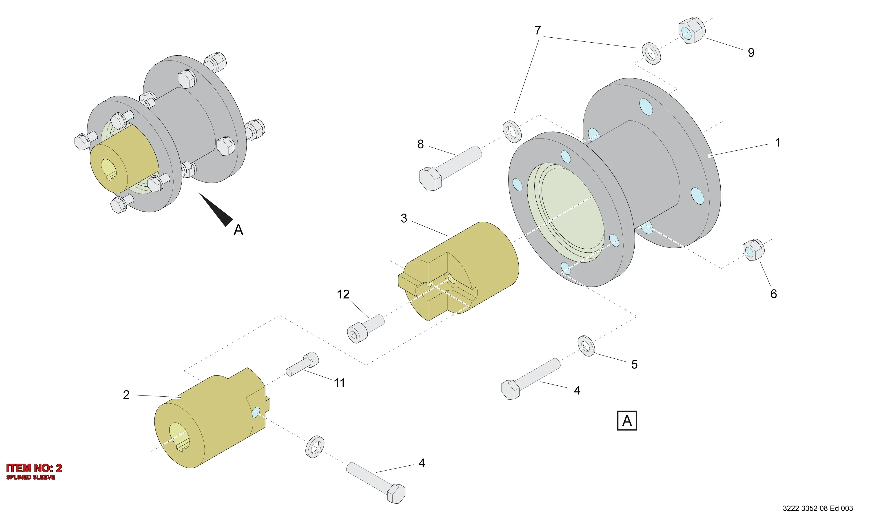 3222 3352 10 SPLINED SLEEVE - Technical Drawing