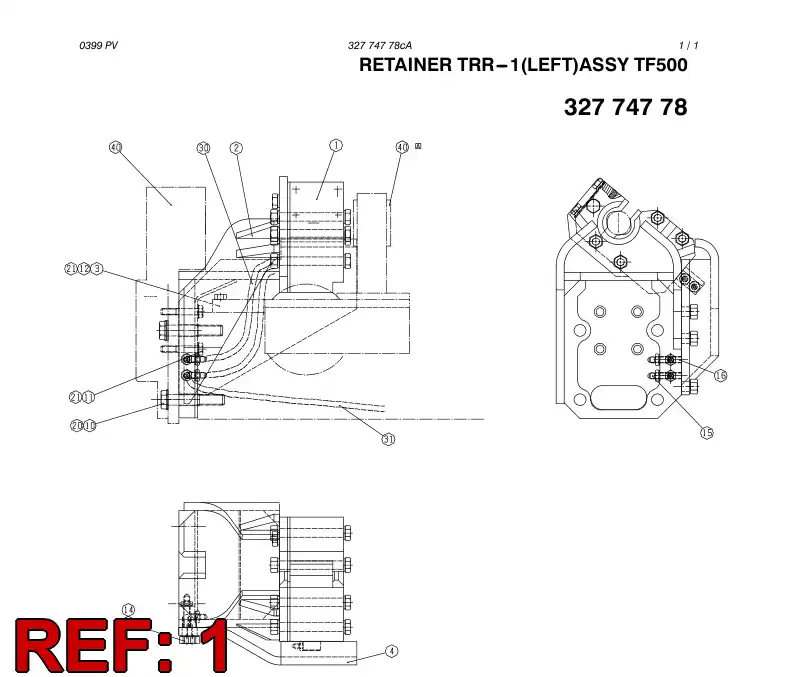 32233018 322 330 18 RETAINER ASSY TRR-1 (LEFT) - Sandvik Technical Drawing