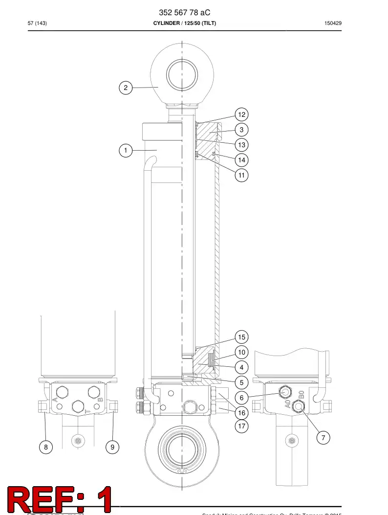 32284908a 322 849 08a CYLINDER TUBE D125 - Sandvik Technical Drawing