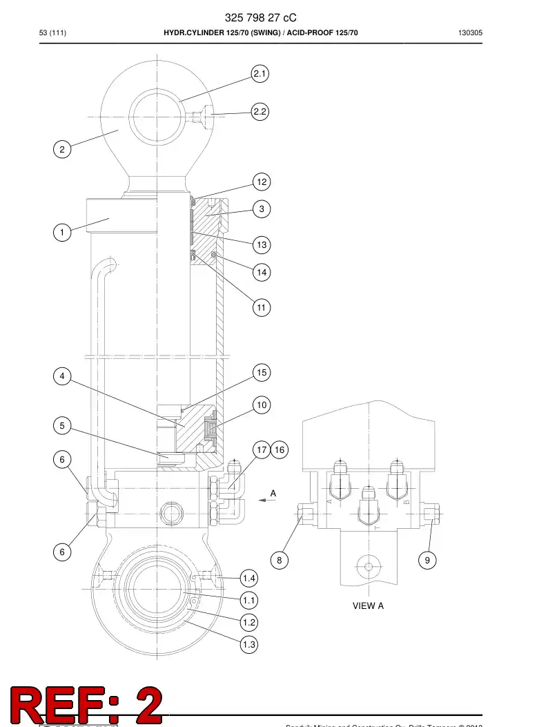 32302448 323 024 48 PISTON ROD D70 - Sandvik Technical Drawing