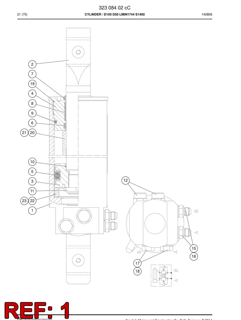32308528b 323 085 28b CYLINDER TUBE D100 - Sandvik Technical Drawing