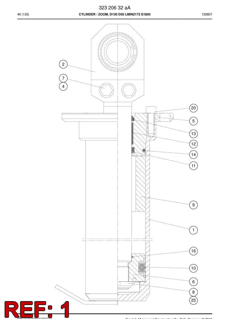 32320508b 323 205 08b CYLINDER TUBE D100 - Sandvik Technical Drawing