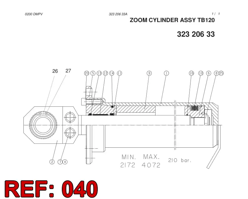 32320633 323 206 33 ZOOM CYLINDER ASSY TB120 - Sandvik Technical Drawing