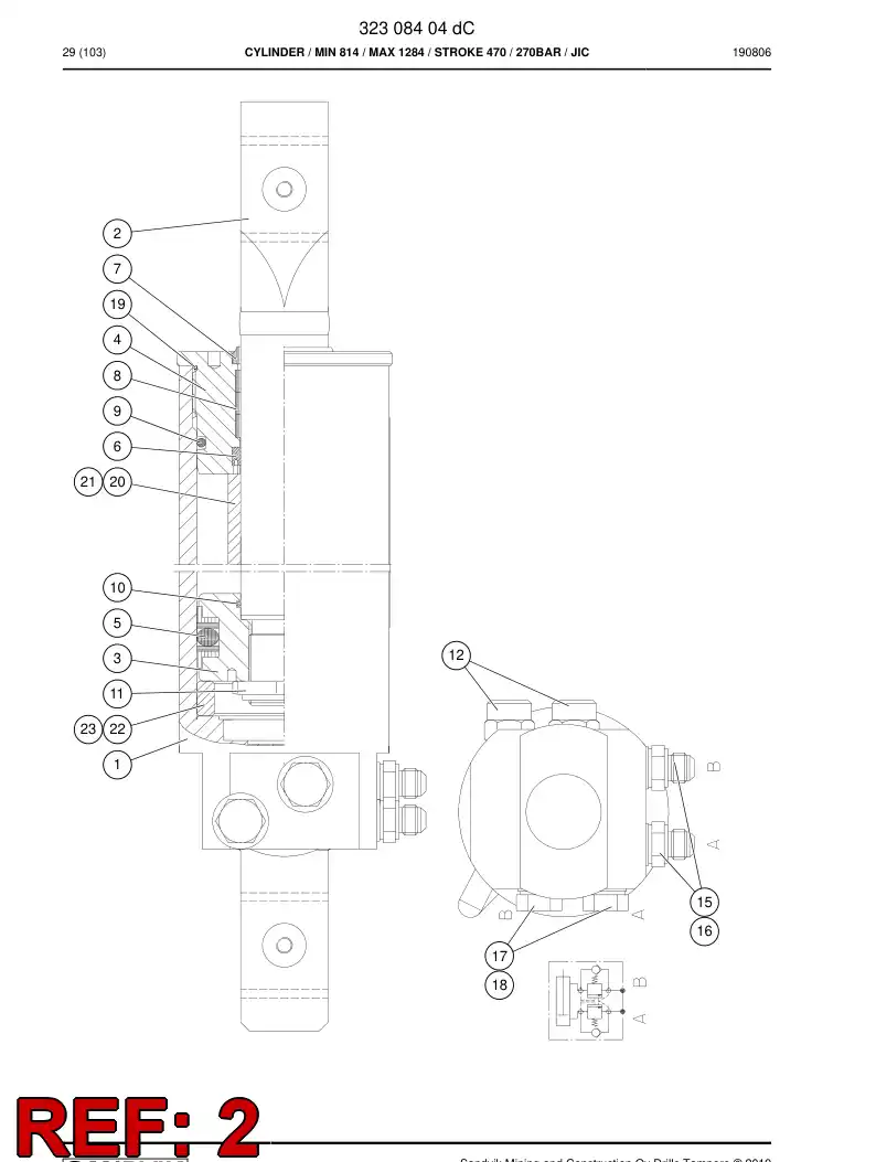 32342998 323 429 98 PISTON ROD D50 - Sandvik Technical Drawing