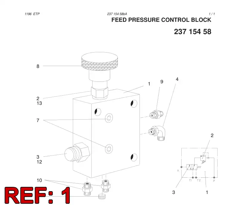 32552528 325 525 28 FEED PRESSURE CONTROL BLOCK - Sandvik Technical Drawing