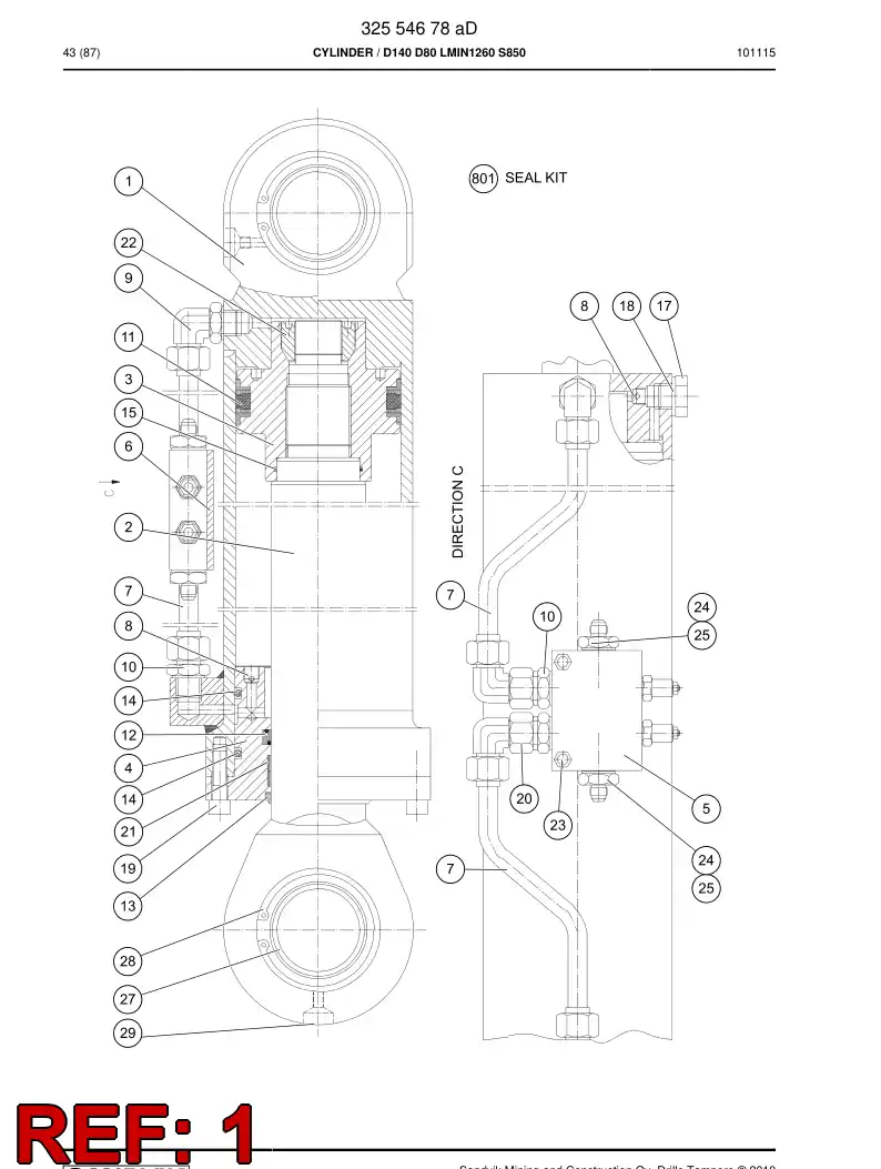32554708a 325 547 08a CYLINDER TUBE D140 - Sandvik Technical Drawing