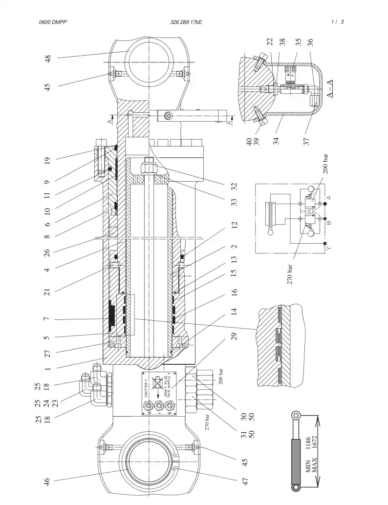 32628917bE 326 289 17bE HYDRAULIC CYLINDER - Sandvik Technical Drawing