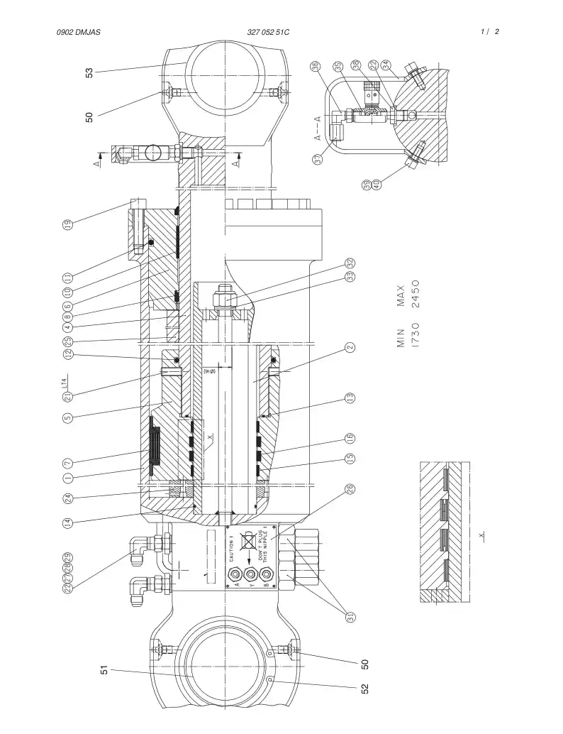 32705251C 327 052 51C HYDR. CYLINDER 180/110/75 - Sandvik Technical Drawing