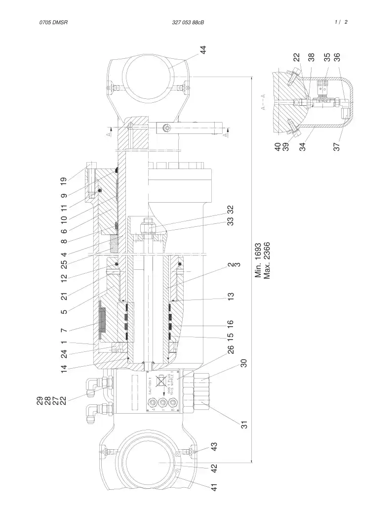 32705388cB 327 053 88cB HYDR. CYLINDER - Sandvik Technical Drawing