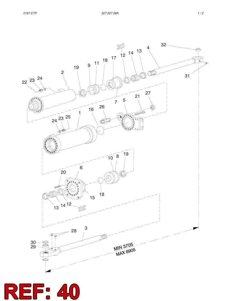 32720708 327 207 08 CYLINDER - Sandvik Technical Drawing