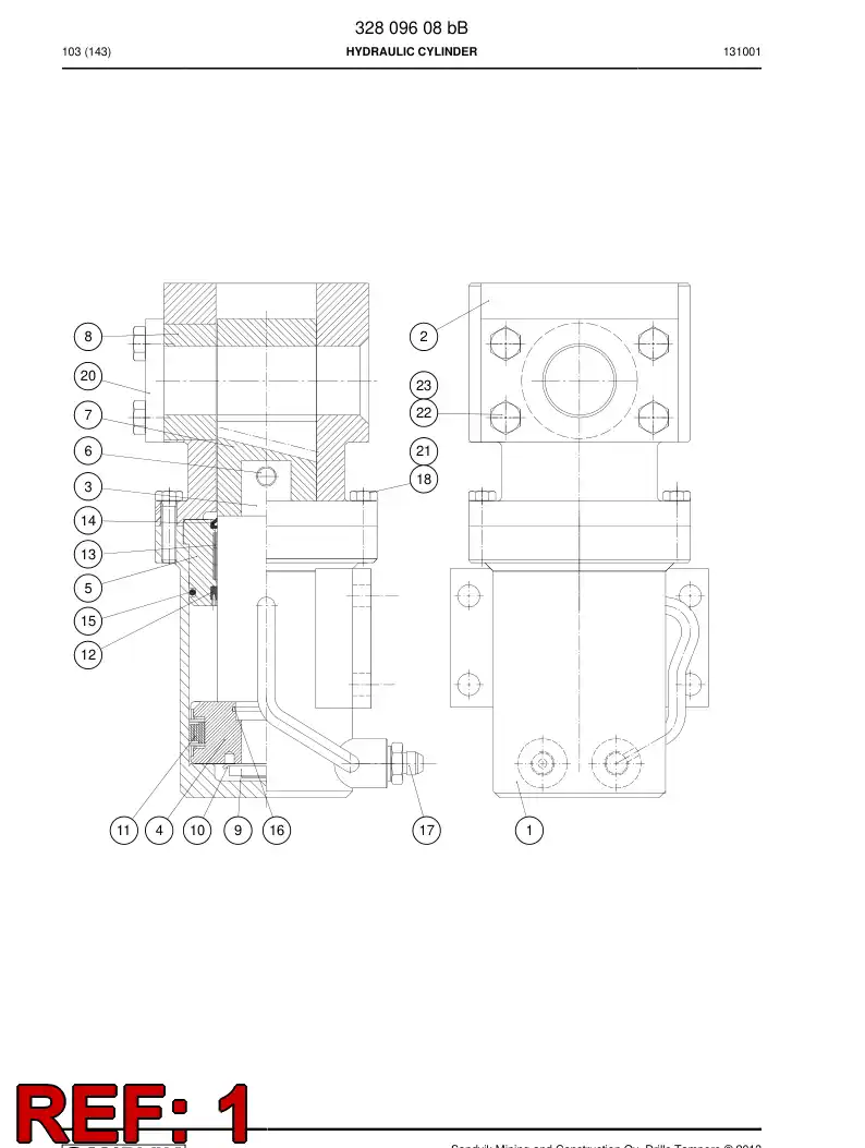 32809738 328 097 38 HYDRAULIC CYLINDER - Sandvik Technical Drawing
