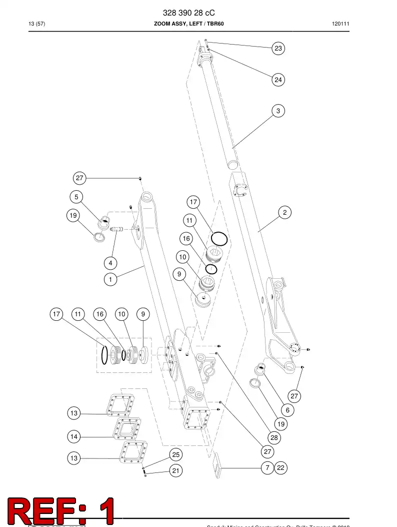 32839158 328 391 58 OUTER PIPE LEFT - Sandvik Technical Drawing