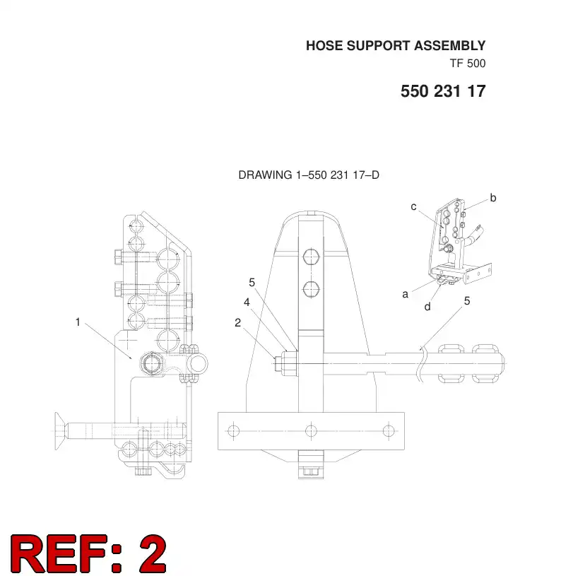 33010588 330 105 88 HOSE SUPPORT ASSEMBLY - Sandvik Technical Drawing