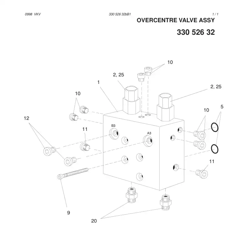 33052632bB1 330 526 321B1 OVERCENTRE VALVE ASSY - Sandvik Technical Drawing