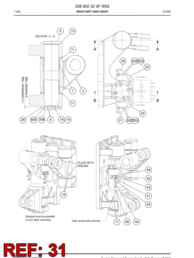 33179942a 331 799 42a SUPPORT RIGHT - Sandvik Technical Drawing