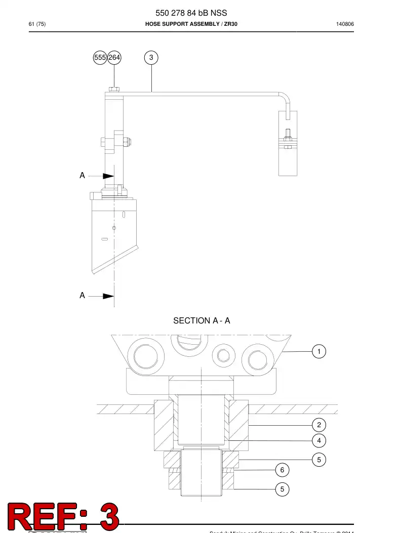 33252658a 332 526 58a Hose Support Assembly - Sandvik Technical Drawing