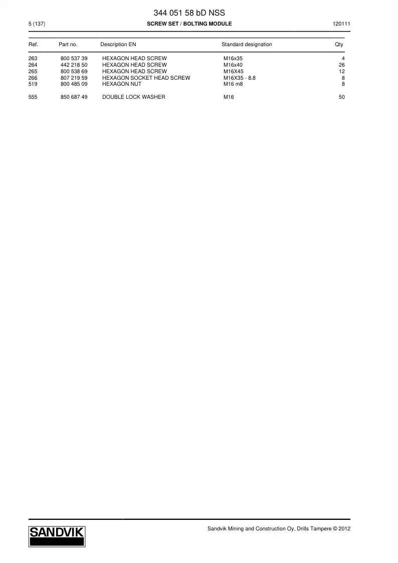 34405158b 344 051 58b Screw set - Sandvik Technical Drawing