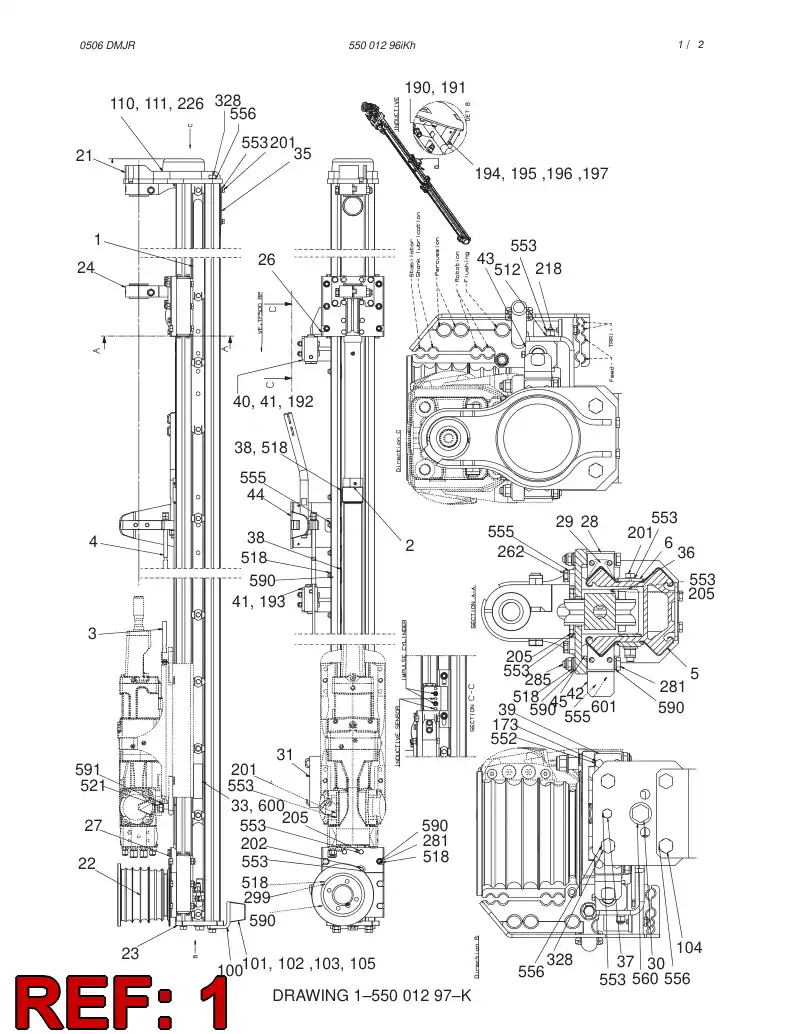 34449504 344 495 04 BEAM ASSEMBLY TF500-16' - Sandvik Technical Drawing