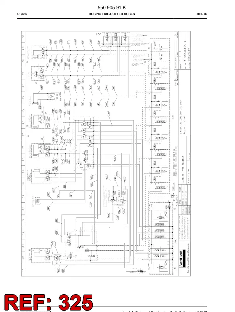 34476301a 344 763 01a HOSE 325 TB 40 - Sandvik Technical Drawing