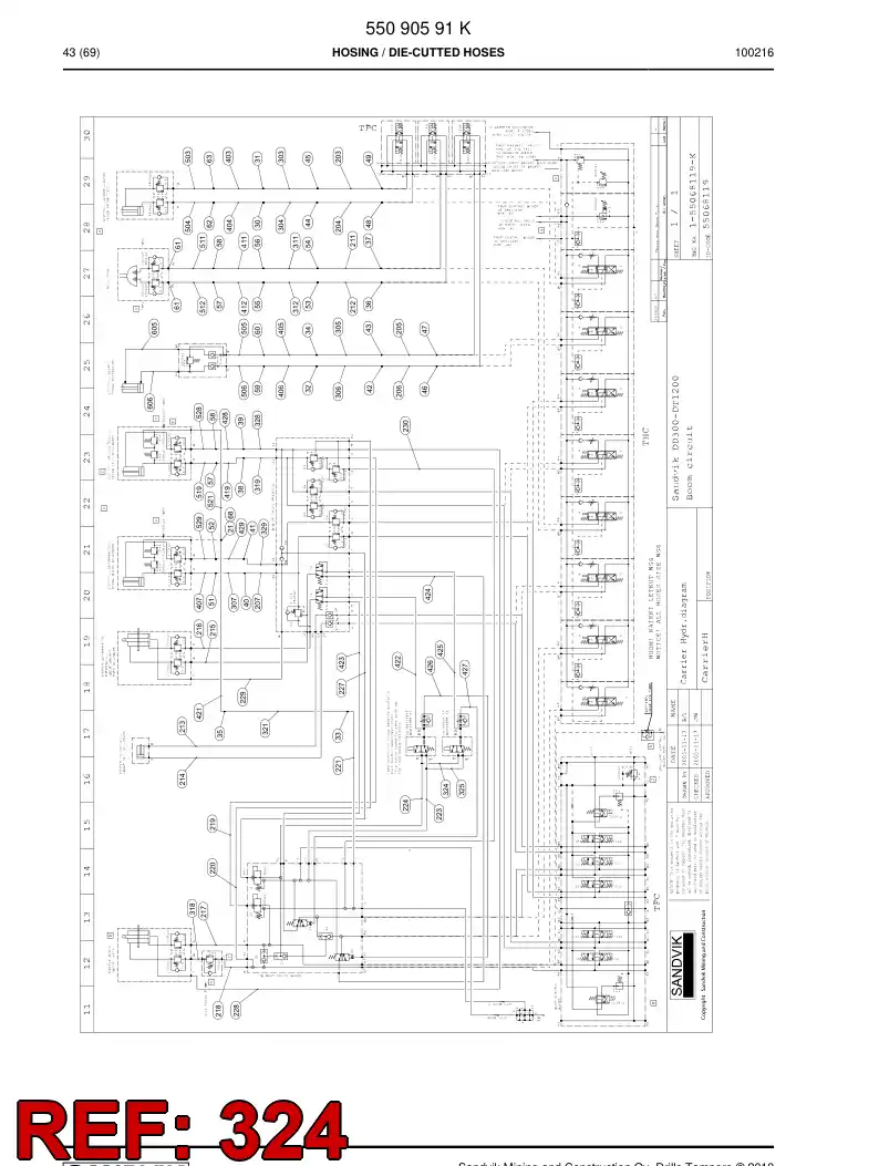34476431a 344 764 31a HOSE 324 TB 40 - Sandvik Technical Drawing