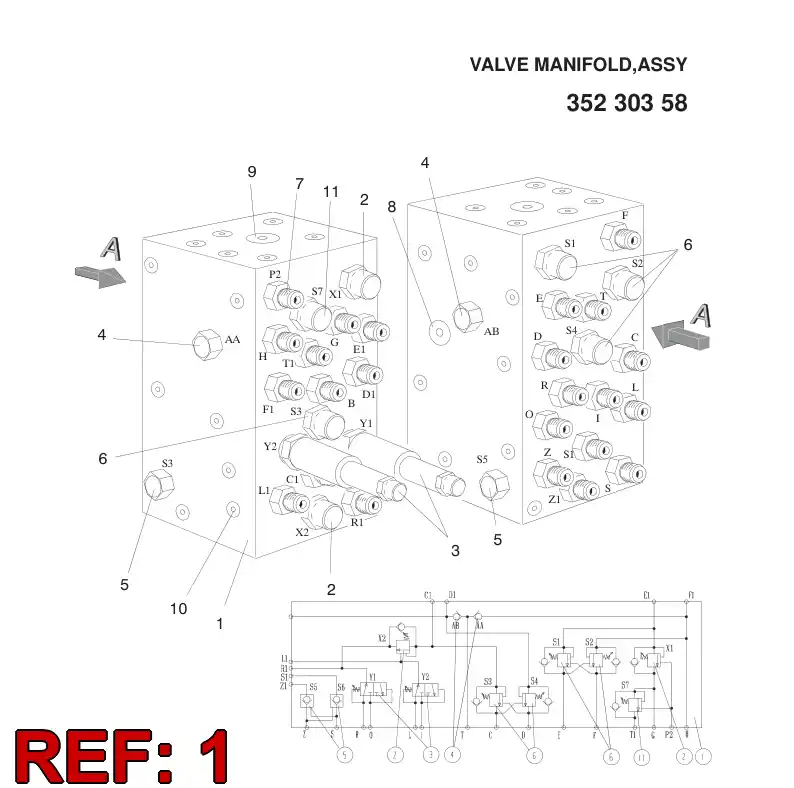 35232788 352 327 88 VALVE MANIFOLD - Sandvik Technical Drawing