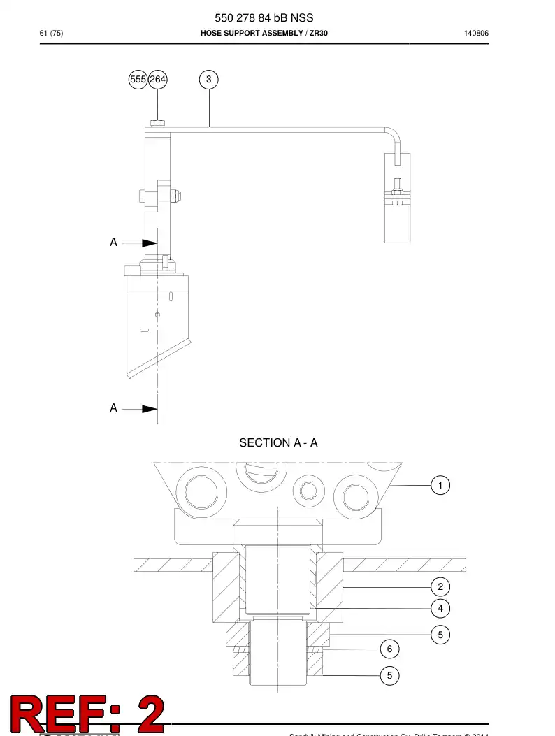 35238998c 352 389 98c SOPORTE, HOSE - Sandvik Technical Drawing
