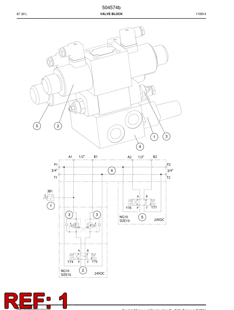 504574b 504574b VALVE BLOCK - Sandvik Technical Drawing
