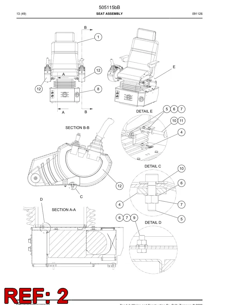505115b 505115b SEAT ASSEMBLY - Sandvik Technical Drawing