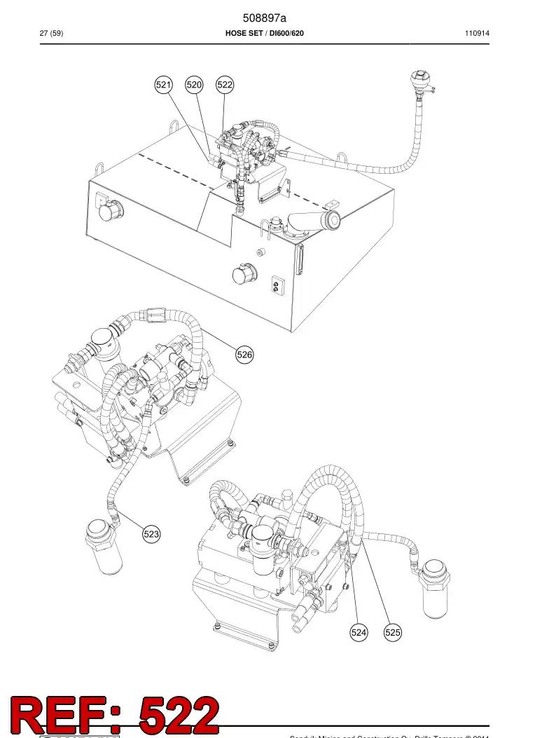 508698 508698 Hose assembly - Sandvik Technical Drawing