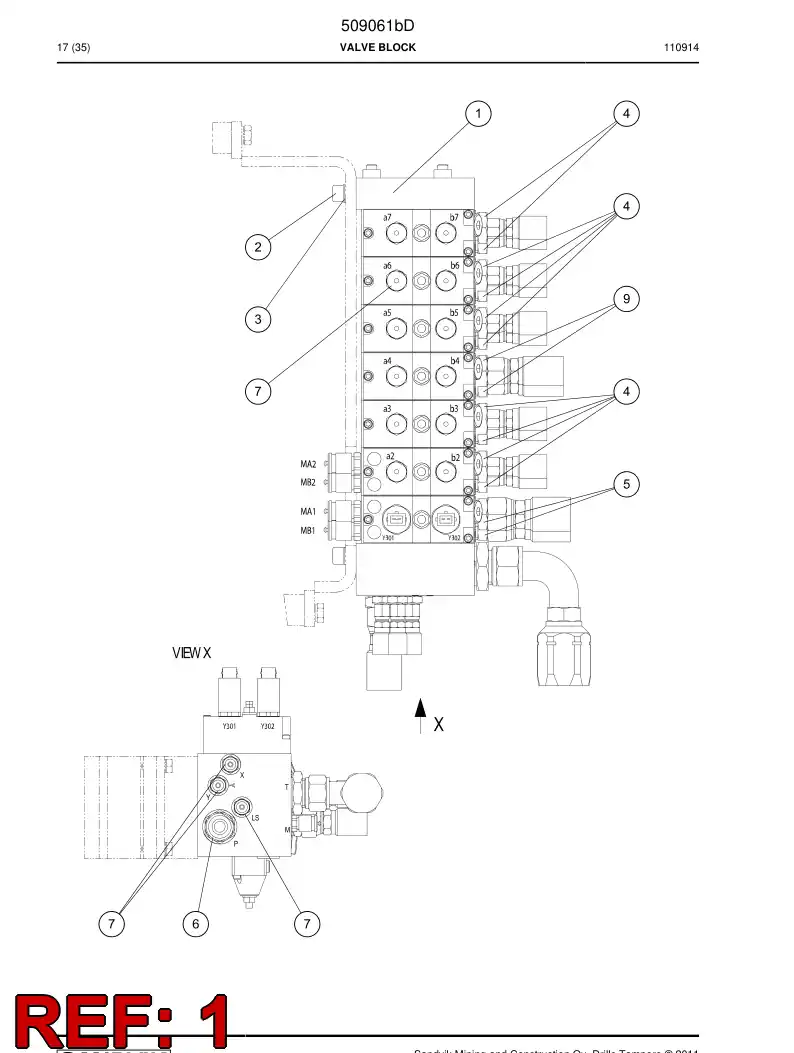509062 509062 Valve block - Sandvik Technical Drawing
