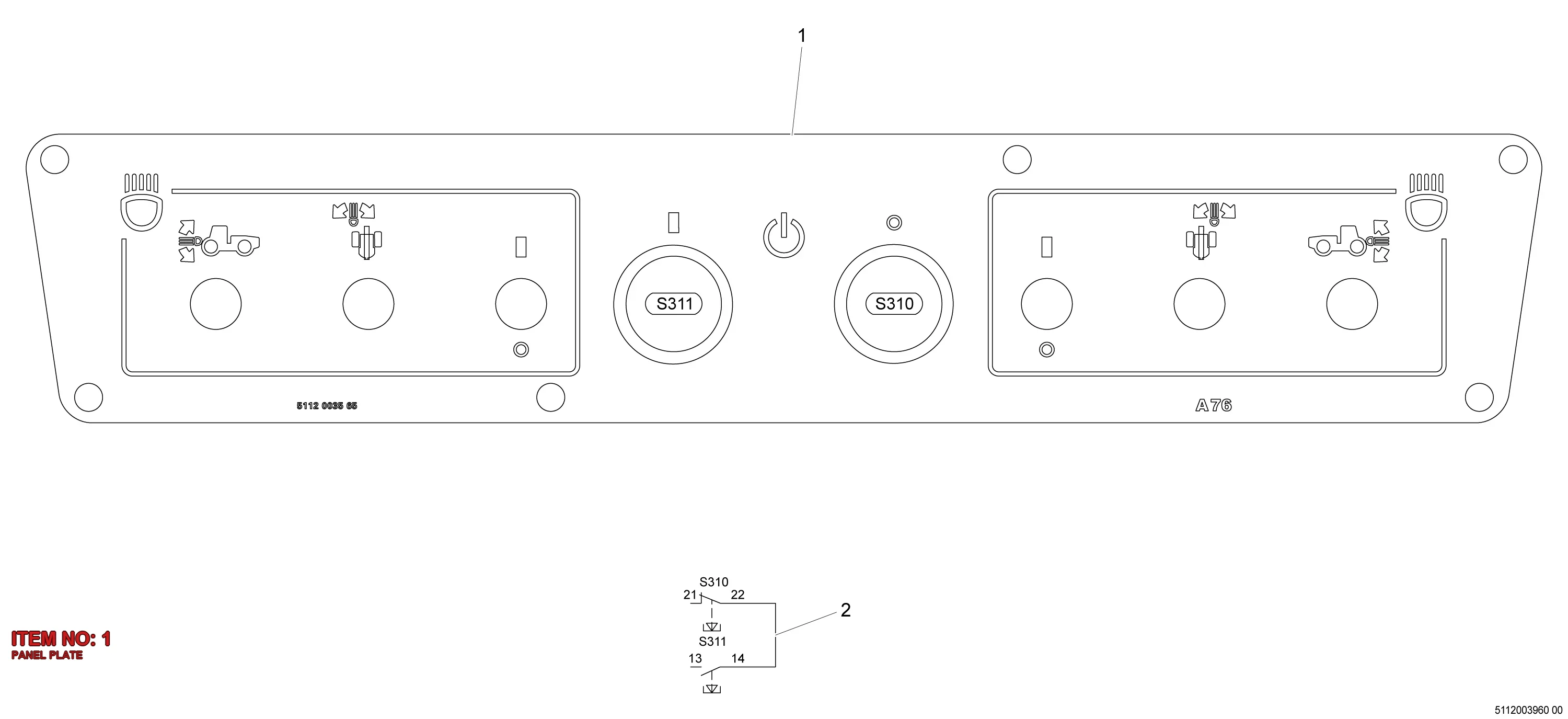 5112 0035 65 PANEL PLATE - Technical Drawing