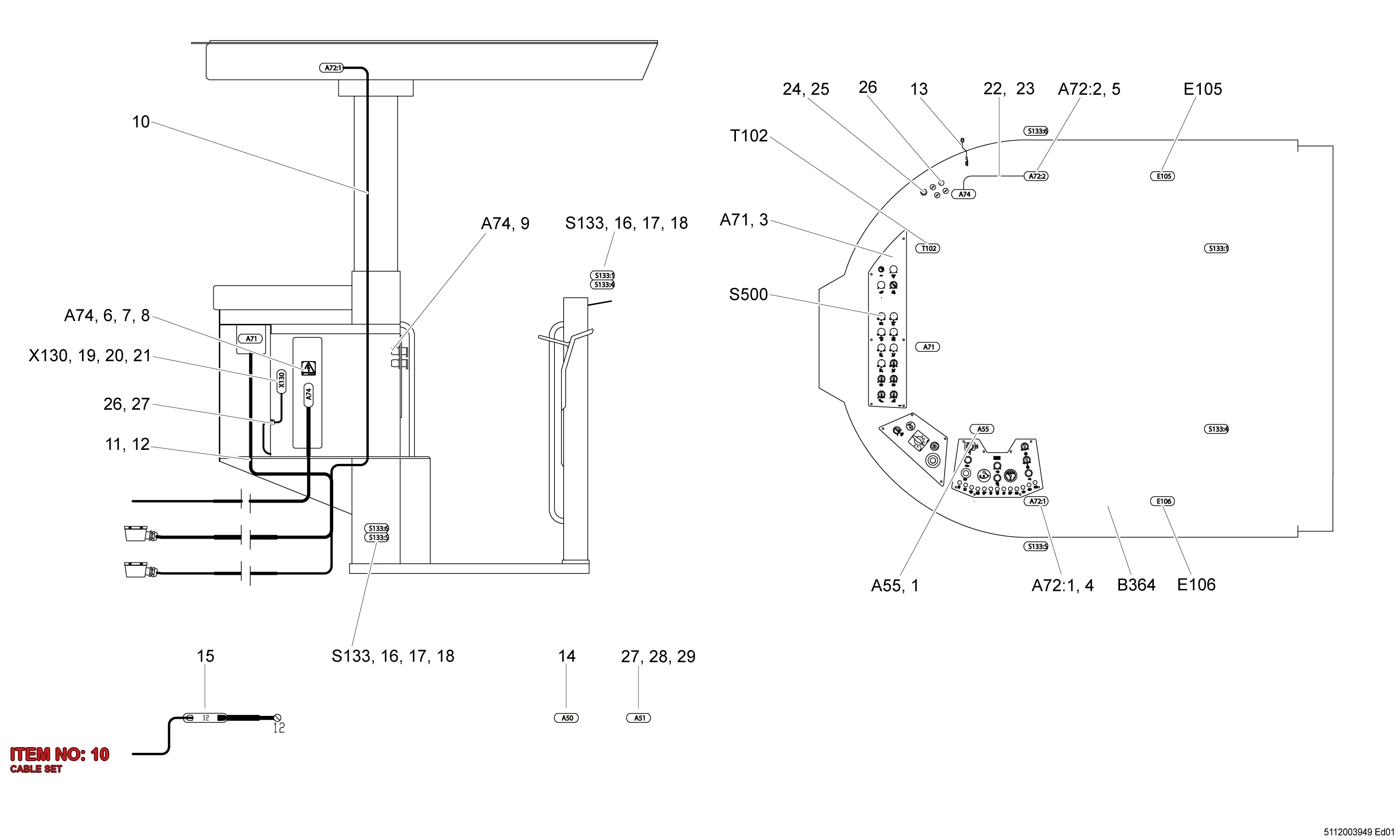 5112 0039 65 CABLE SET - Technical Drawing
