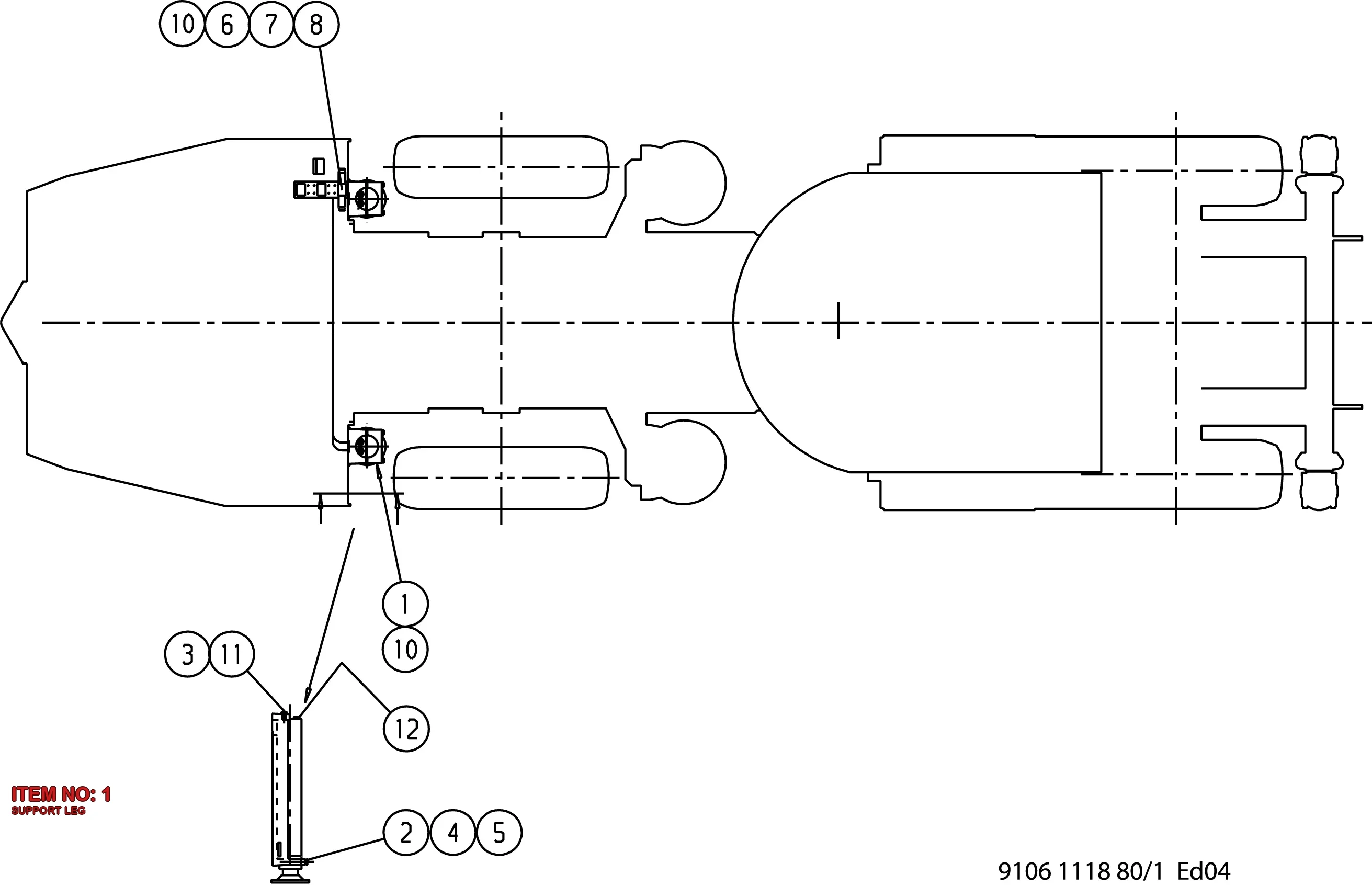 5112 3079 20 SUPPORT LEG - Technical Drawing