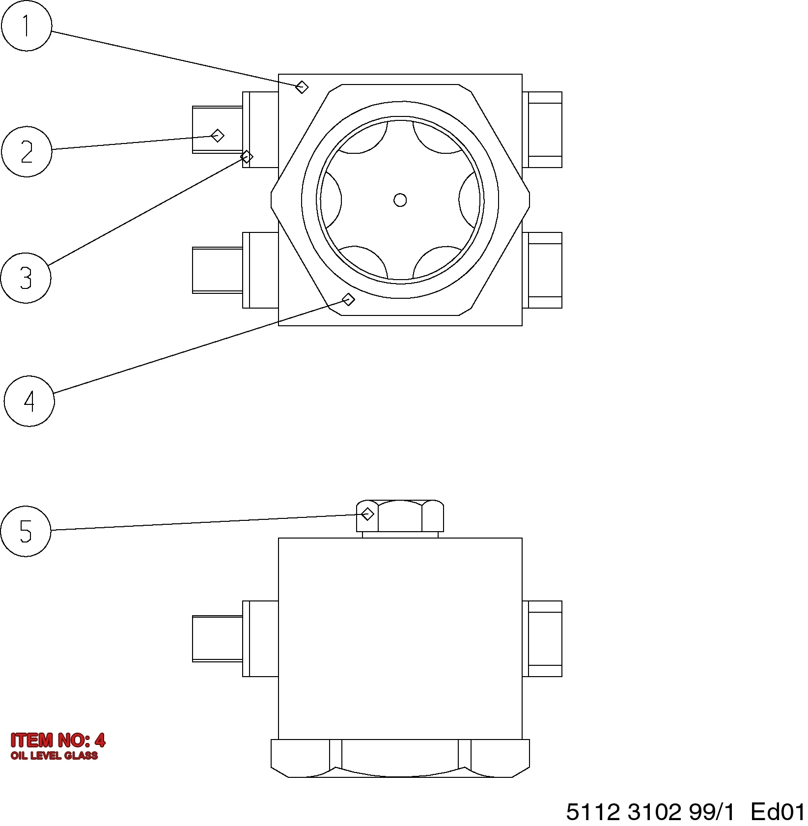 5112 3103 12 OIL LEVEL GLASS - Technical Drawing