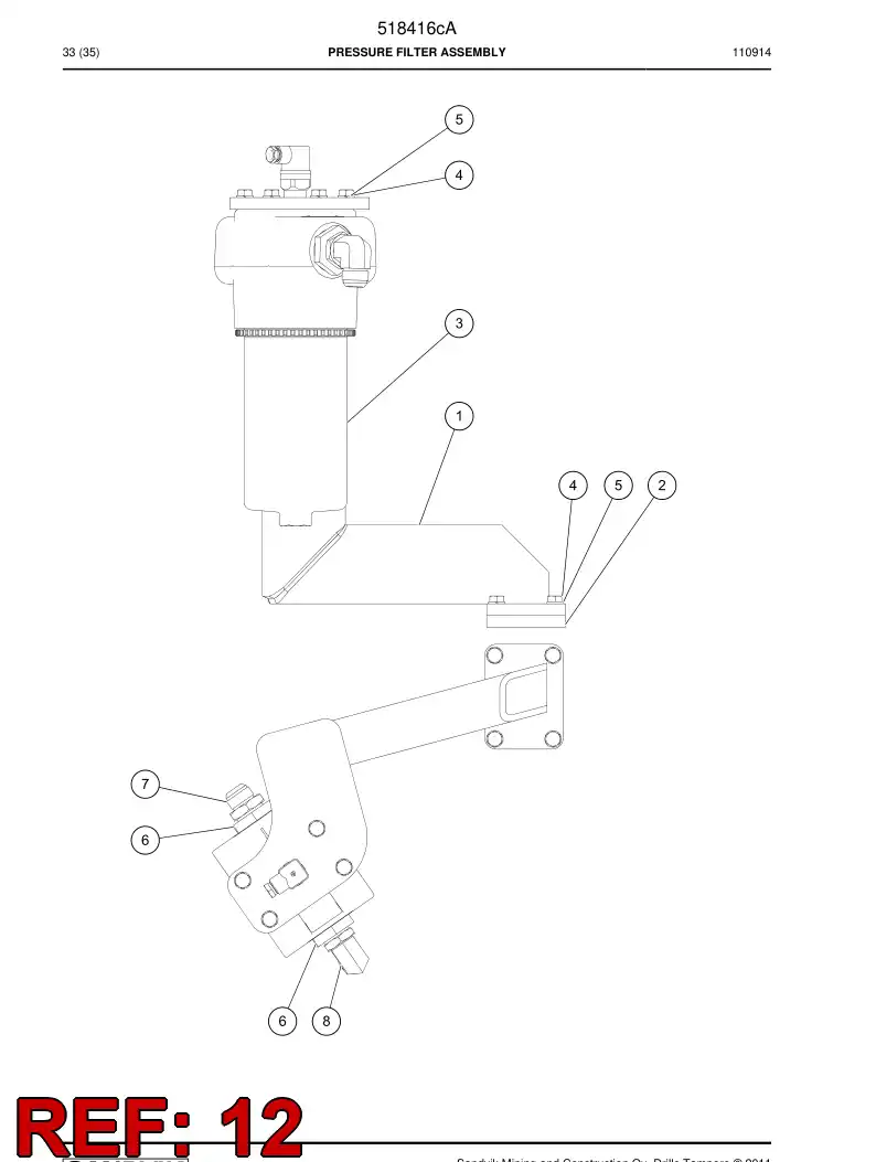 518416c 518416c PRESSURE FILTER ASSEMBLY - Sandvik Technical Drawing