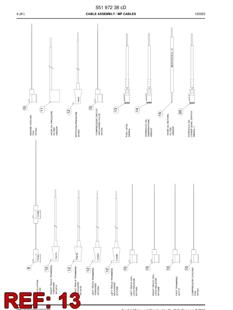 55000300c 550 003 00c Cable assembly - Sandvik Technical Drawing
