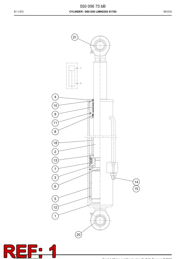 55000728a 550 007 28a Tube, Cylinder - Sandvik Technical Drawing