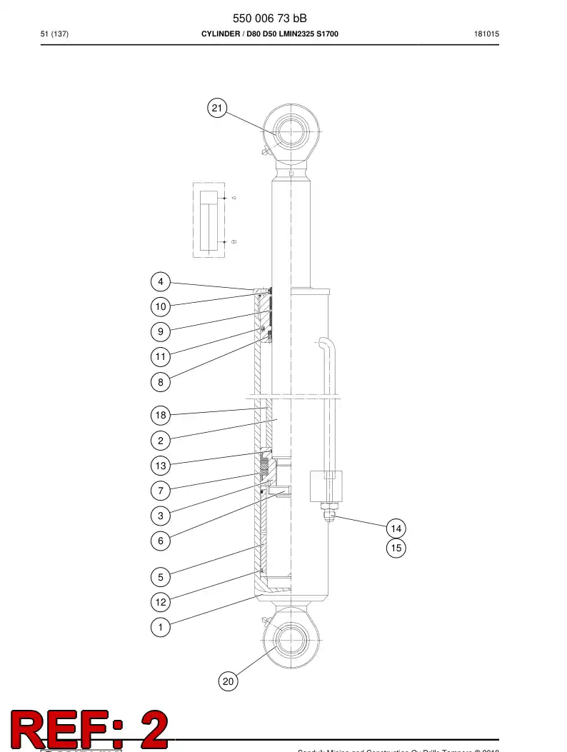 55000729a 550 007 29a Rod, Cylinder - Sandvik Technical Drawing