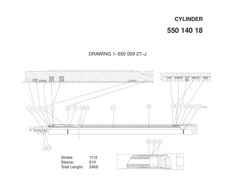 55000927b 550 009 27b CYLINDER - Sandvik Technical Drawing