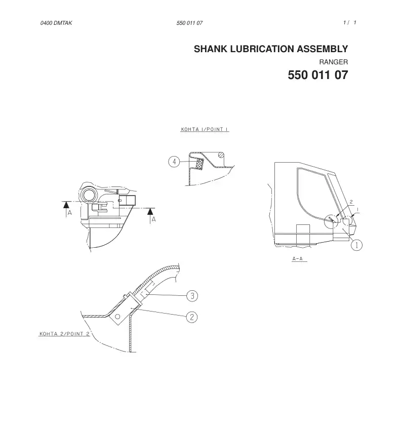 55001107a 550 011 07a Shank lubrication assambly - Sandvik Technical Drawing