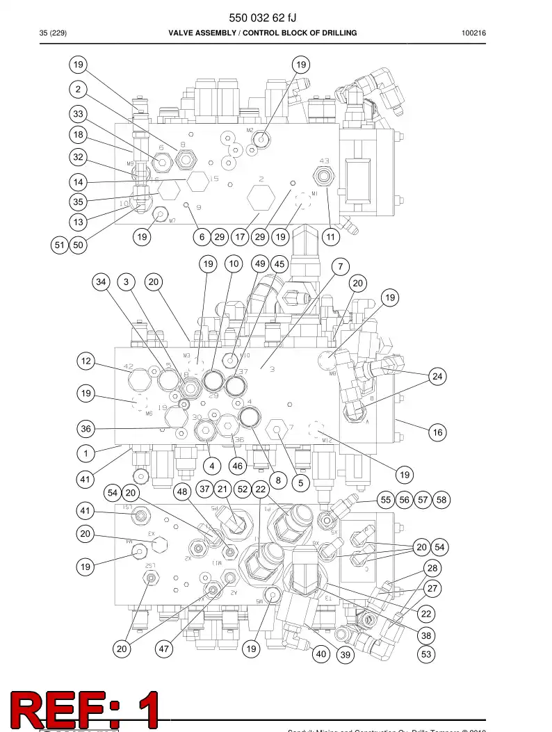 55001418a 550 014 18a Valve assembly - Sandvik Technical Drawing