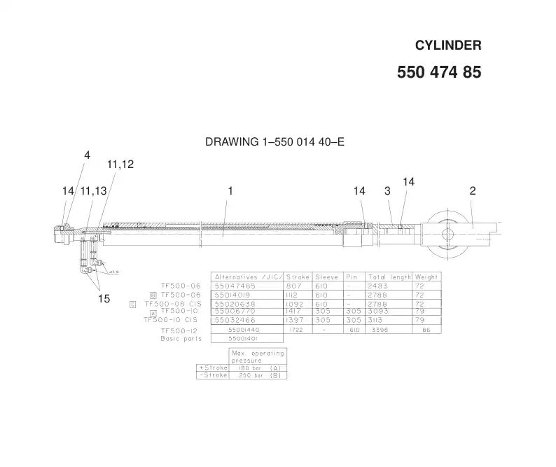 55001440 550 014 40 CYLINDER - Sandvik Technical Drawing