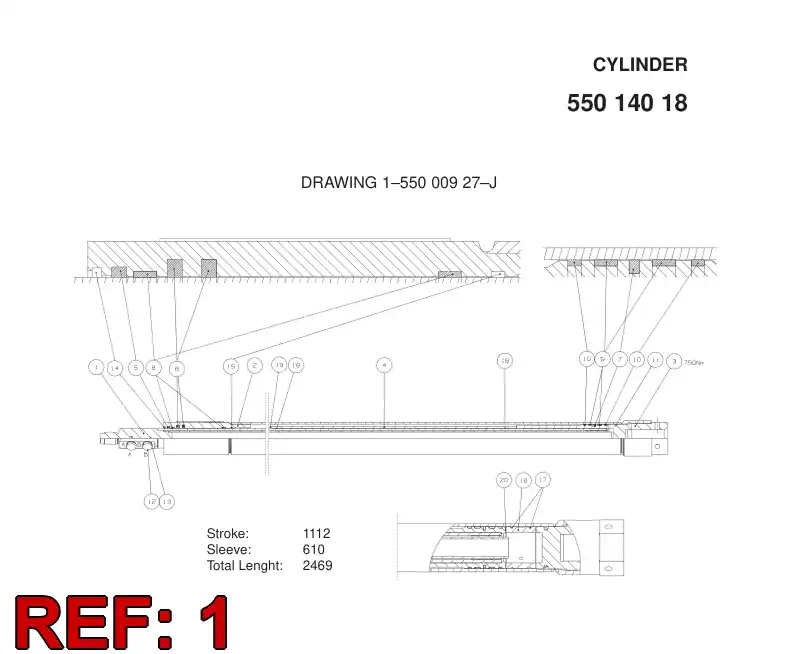 55001446 550 014 46 PISTON PISTON ROD - Sandvik Technical Drawing