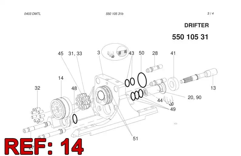55002317 550 023 17 PIN HOUSING - Sandvik Technical Drawing