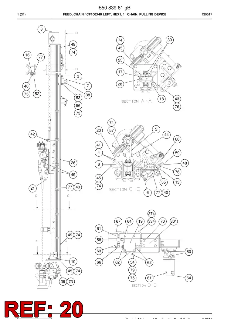 55002886a 550 028 86a Carriage - Sandvik Technical Drawing