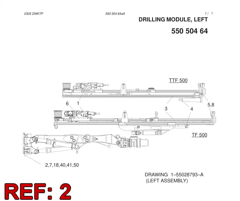55003065 550 030 65 BOOM ASSEMBLY - Sandvik Technical Drawing