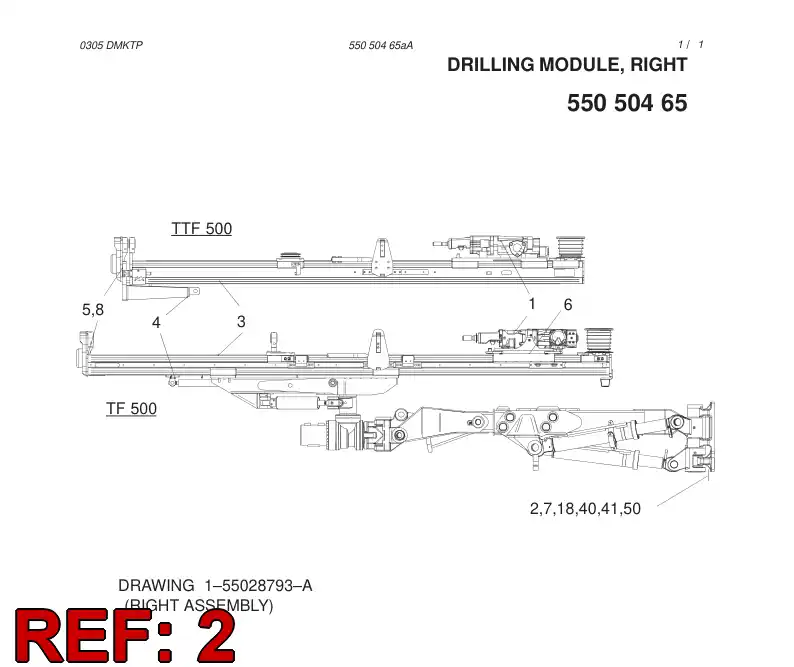 55003067 550 030 67 BOOM ASSEMBLY - Sandvik Technical Drawing