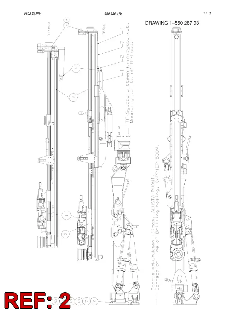 55003093 550 030 93 BOOM ASSEMBLY - Sandvik Technical Drawing